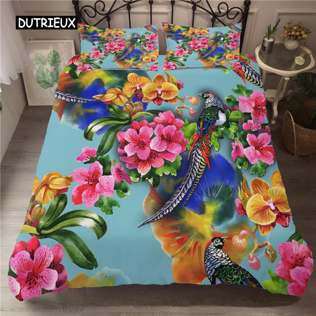 Flower Duvet Cover Set White Butterfly Flower Pattern Fantasy Purple Background Bedding Set Flower Theme King Size Quilt Cover