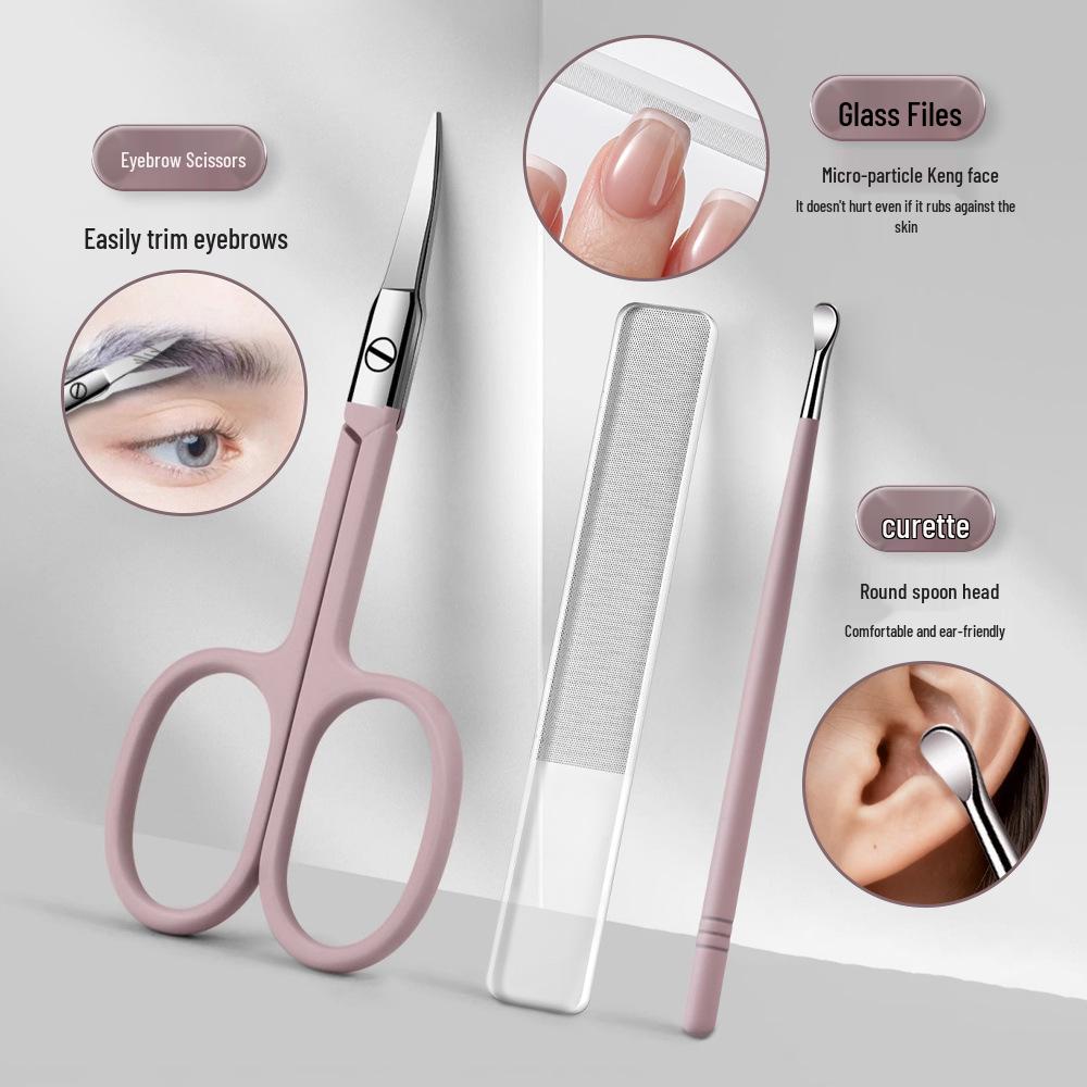 Professional Portable Manicure & Pedicure Set: Flat Edge Nail Clippers, Foot Care Tools, Ear Pick.
