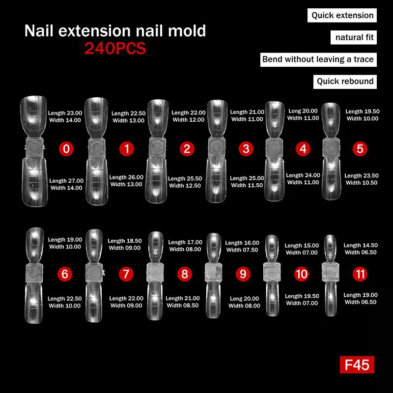 Double Ended Nail Dual Forms 240pcs/box Reusable Square Coffin Extension Molds Gel Builder Tips Professional Salon Nail Art