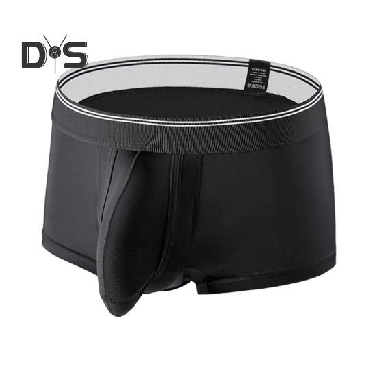 Men Boxer Underwear Elastic Mid-rise Tight Cut High Elasticity Shorts Briefs Solid Color Separated Elephant Nose Breathable Panties