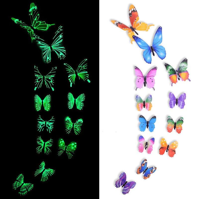 12PCS luminous butterfly wall sticker modern style 3D luminous sticker home decoration sticker