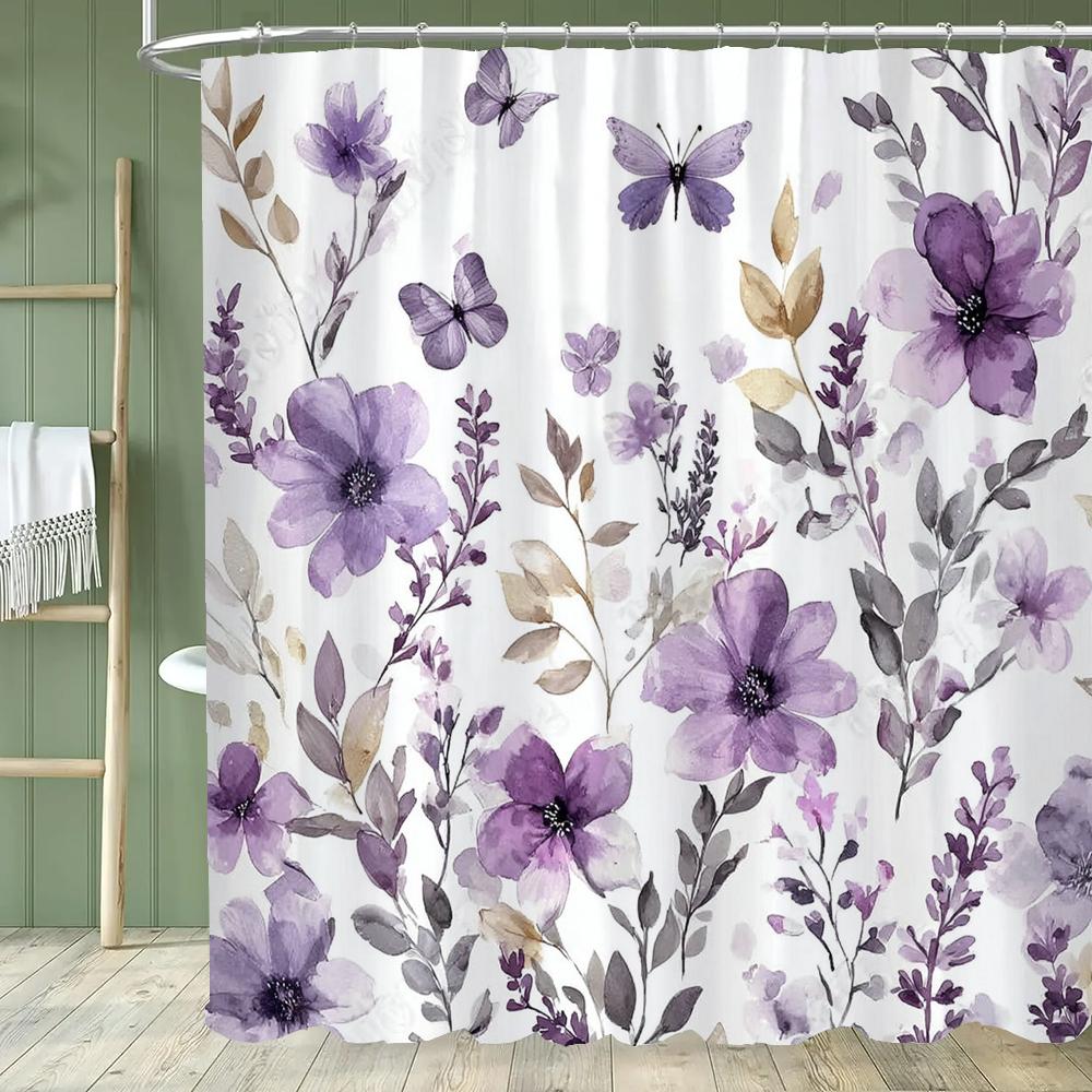 Beautiful Flowers Shower Curtain for Bathroom Blue Floral Romantic Wildflower Plants Nature Scenery Home Decor Curtain with Hook