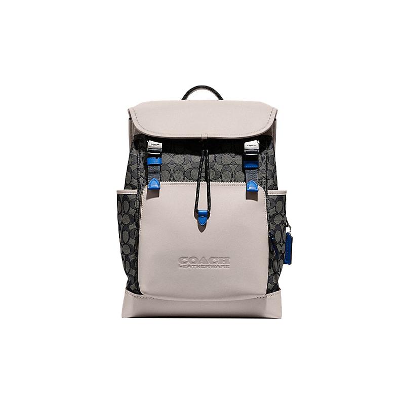 COACH backpack League 28 Classic Presbyopic Flap Drawstring Color Matching Canvas with Leather Travel Bag Large Men's White with Gray and Black