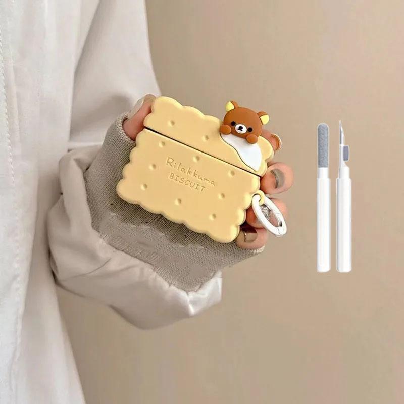 Cute Little Bear Biscuit Earphone Cover for Apple AirPods 1/2 Pro Pro2 3 4 Creative Cute Silicone Protective Cover