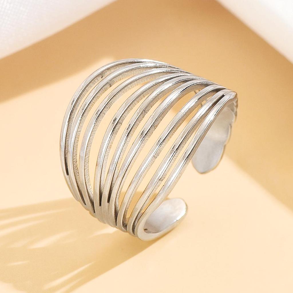 Stainless Steel Geometric Multi-Row Open Ring for Index Finger