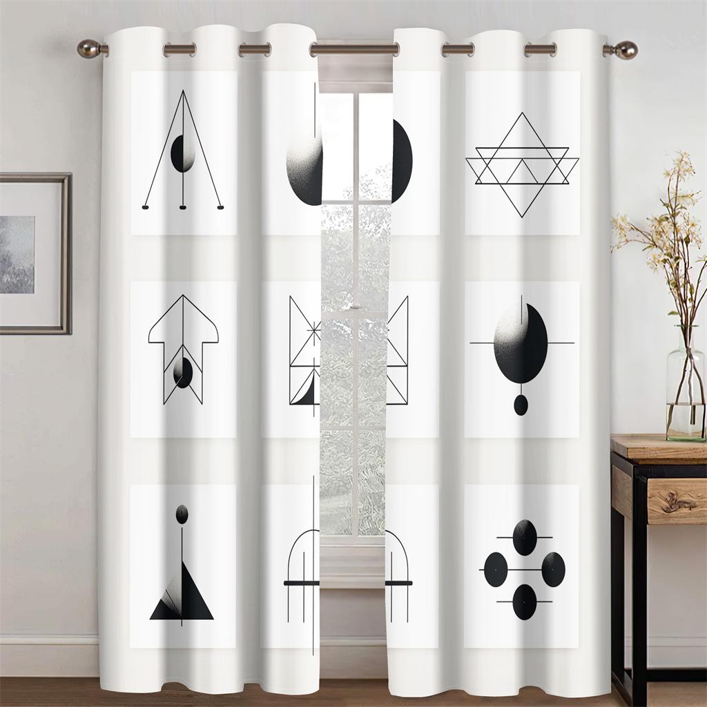 Svart & Vit Enkla Mode Linjer Geometriskt Mönster Gardiner Sovrumsinredning Kontorsområde Vardagsrum Barnrum 2 Paneler