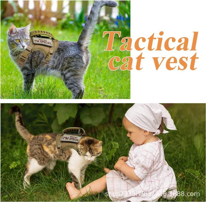 1Pc Tactical Reflective Cat Harness Vest With Handle Adjustable Outdoor Walking Training Pet Supplies