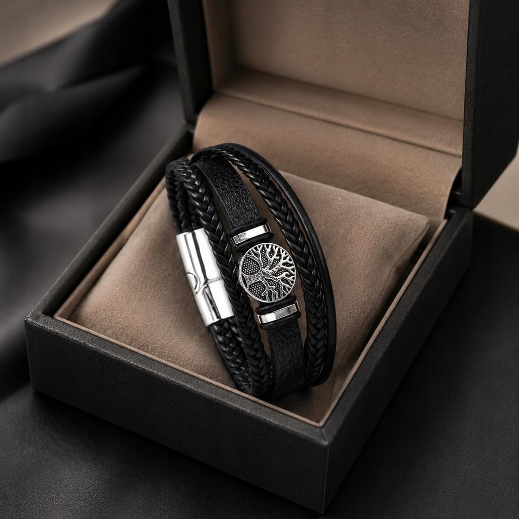 Men' Leather Bracelet Titanium Italian Adjustable Fashionable