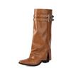 Fashion Metal Rivet Belt Buckle Western Cowboy Knee High Boots Fashion Square Headed Knight Boots Shiny Cool Spicy Girl Motorcycle Boots