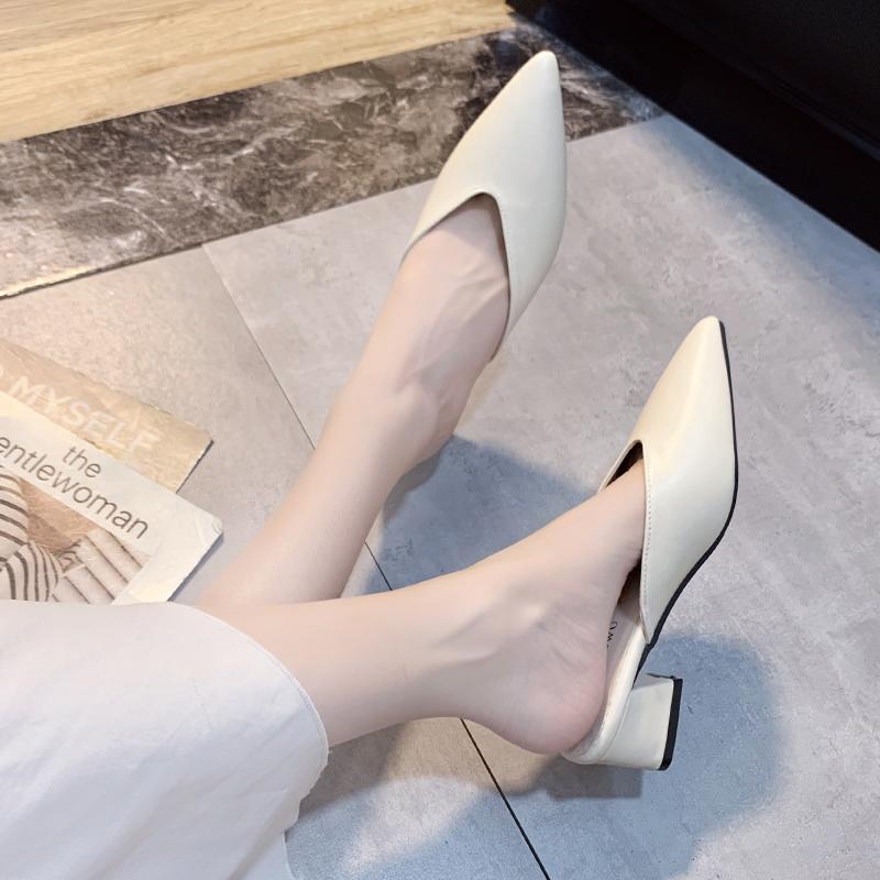 2025 Women High Heels Slippers Baotou Women Shoes Sexy Pointed Toe Chunky Heels Mules Outdoor Walking Slides Femme