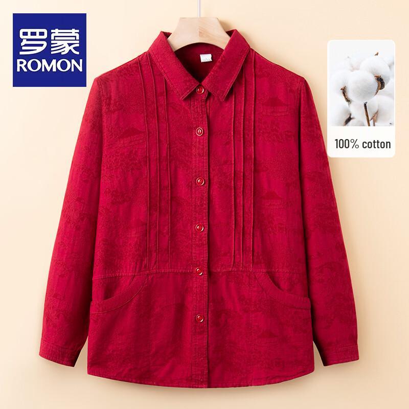 Romon Women s Pure Cotton Jacquard Long-Sleeve Shirt 3XL