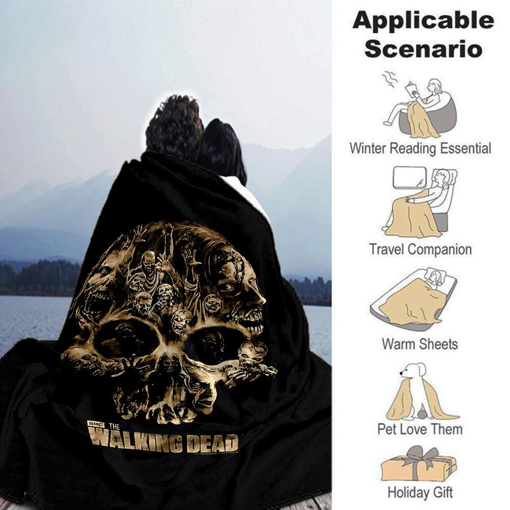 1pc walking dead skull Throw Blanket Soft Flannel, Cozy All Season Polyester Perfect for Home, Office