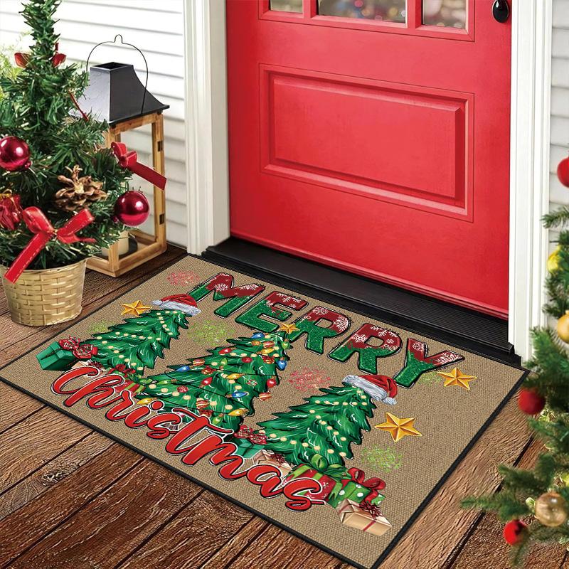 Christmas Tree Doormat Indoor Outdoor Entryway Welcome Mat Kitchen Bedroom Rug Seasonal Merry Christmas Home Decor