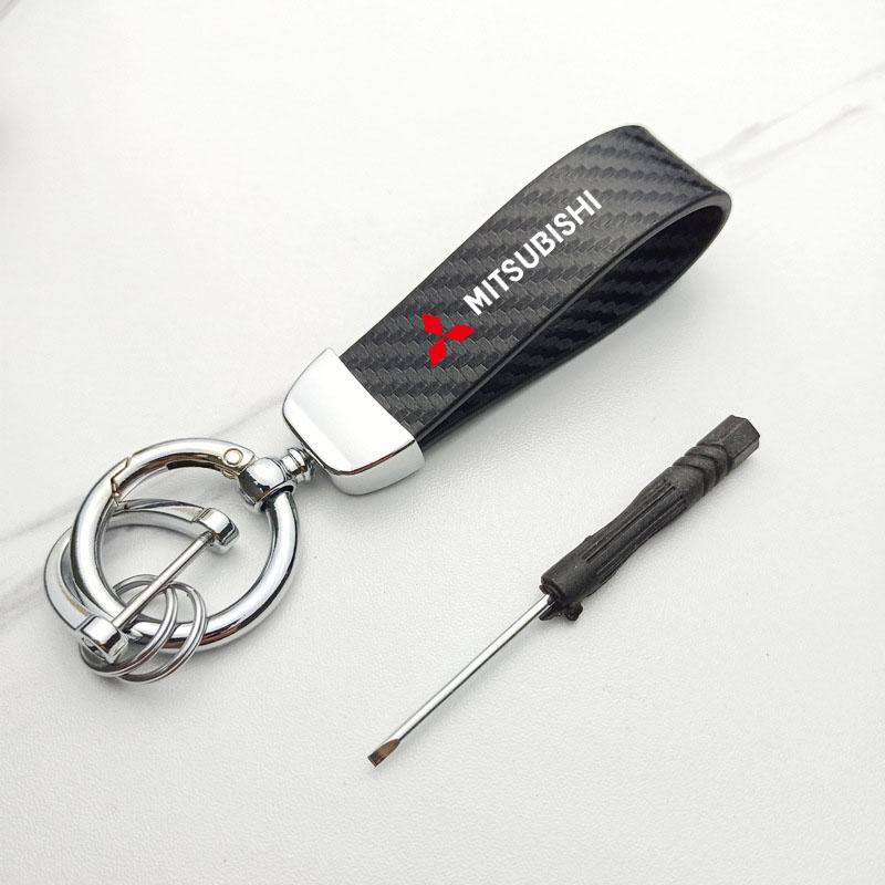 Auto Keyring Carbon Leather Keychain for Mitsubishi Pajero Sport Eclipse Cross L200 Colt Delica Ralliart Triton Car Accessories