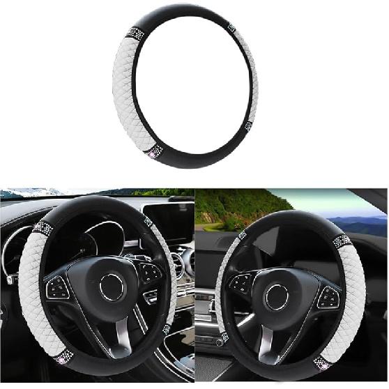 Bling Soft Leather Steering Wheel Cover, 15 Inch Colorful Rhinestones Auto Elastic Steering Wheel Protector, Sparkly Crystal Diamond For Women Girls,