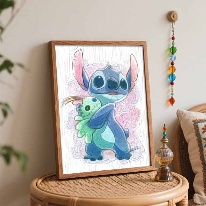 Disney Stitch and Scrump digital oil painting art handmade diy gift home decoration