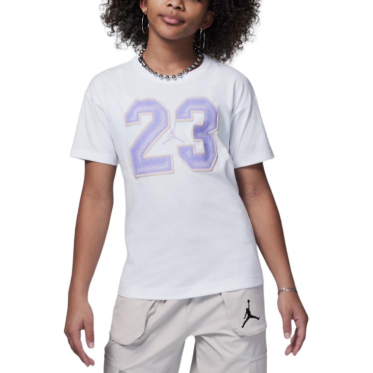 

Jordan Flight Series Comfortable Printed Round Neck Short Sleeve T-Shirt Kids Tops White HF2053-100 XS