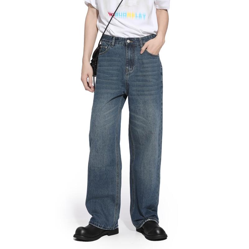 VOGUO RELAY Unisex Retro Washed Distressed Straight-Leg Jeans 2XL
