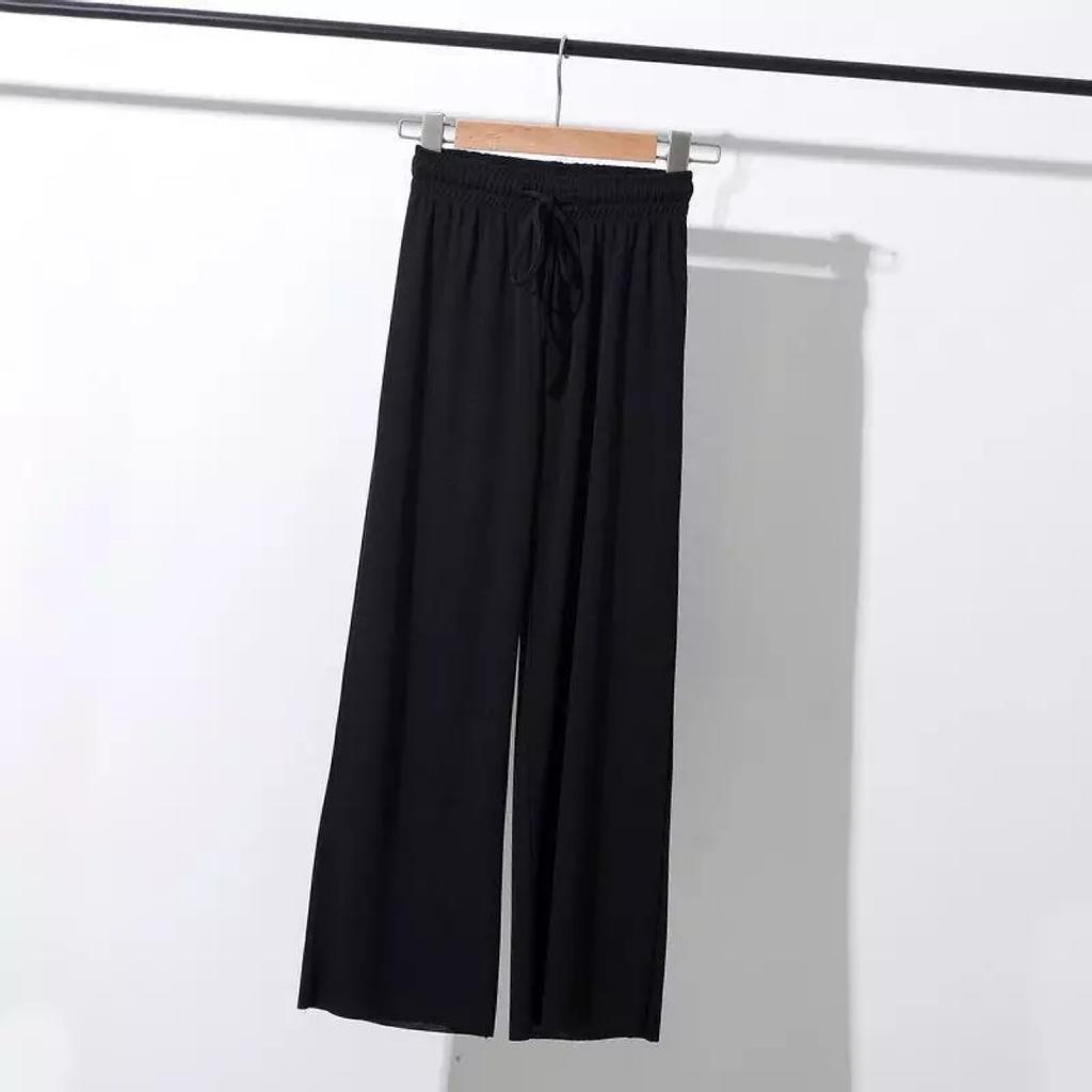 Ice Silk Wide-leg Pants for Women In Summer Students Korean Style Comfortable Fit and Versatile High Waisted Elastic Thin Straight Pants