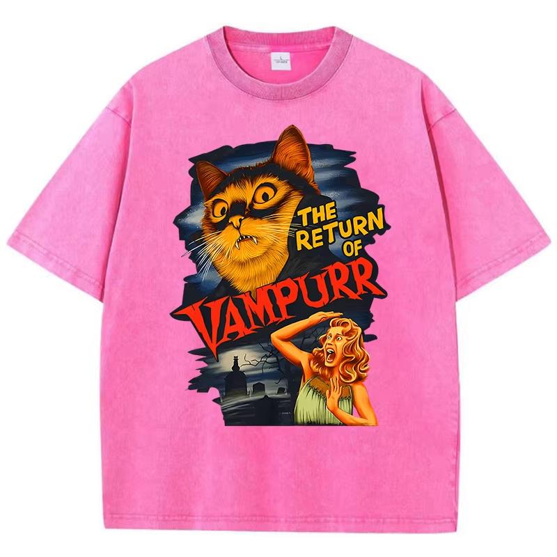 

The Return Of Vampurr Cat Washed Retro Unisex TShirt Oversize Tshirt Breathable Loose Short Sleeve Tee Clothes Cotton Tops Couple M