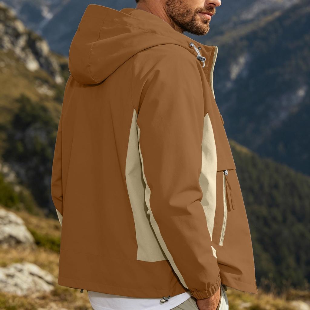 Men's Hooded Windbreaker Jacket Lightweight Windproof Versatile Outerwear for Spring and Fall