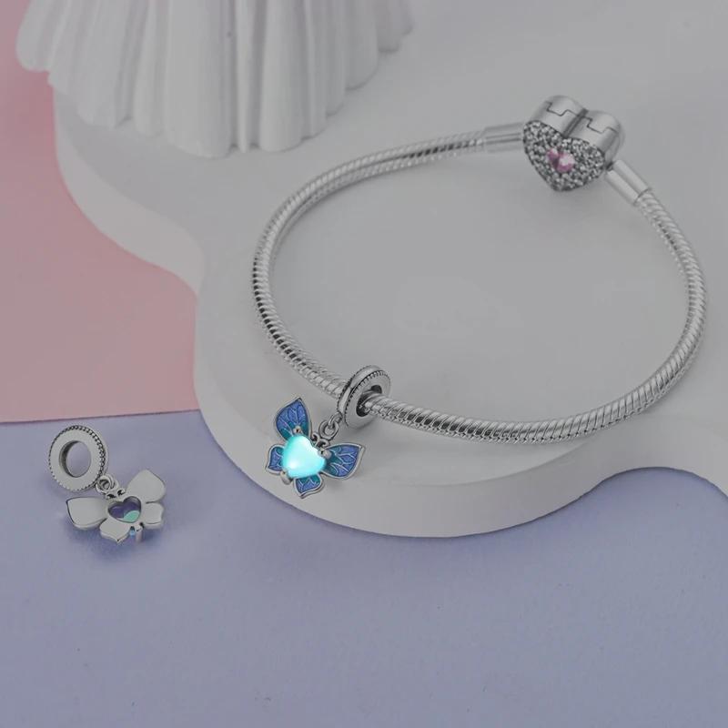 Charm Copper Orchid Butterfly Heart-Shaped Bead Fits Charm Plata Genuine Bracelets Bead Women Jewelry Crafting Do-It-Yourself