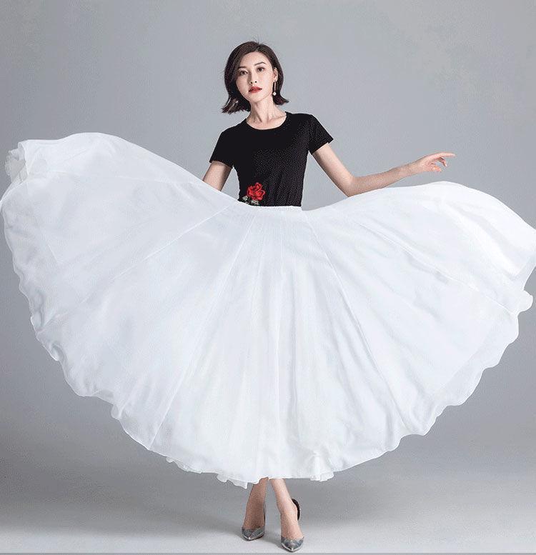720° Chiffon Swing Skirt: High Waist, Ethnic Dance Red, Slimming Design