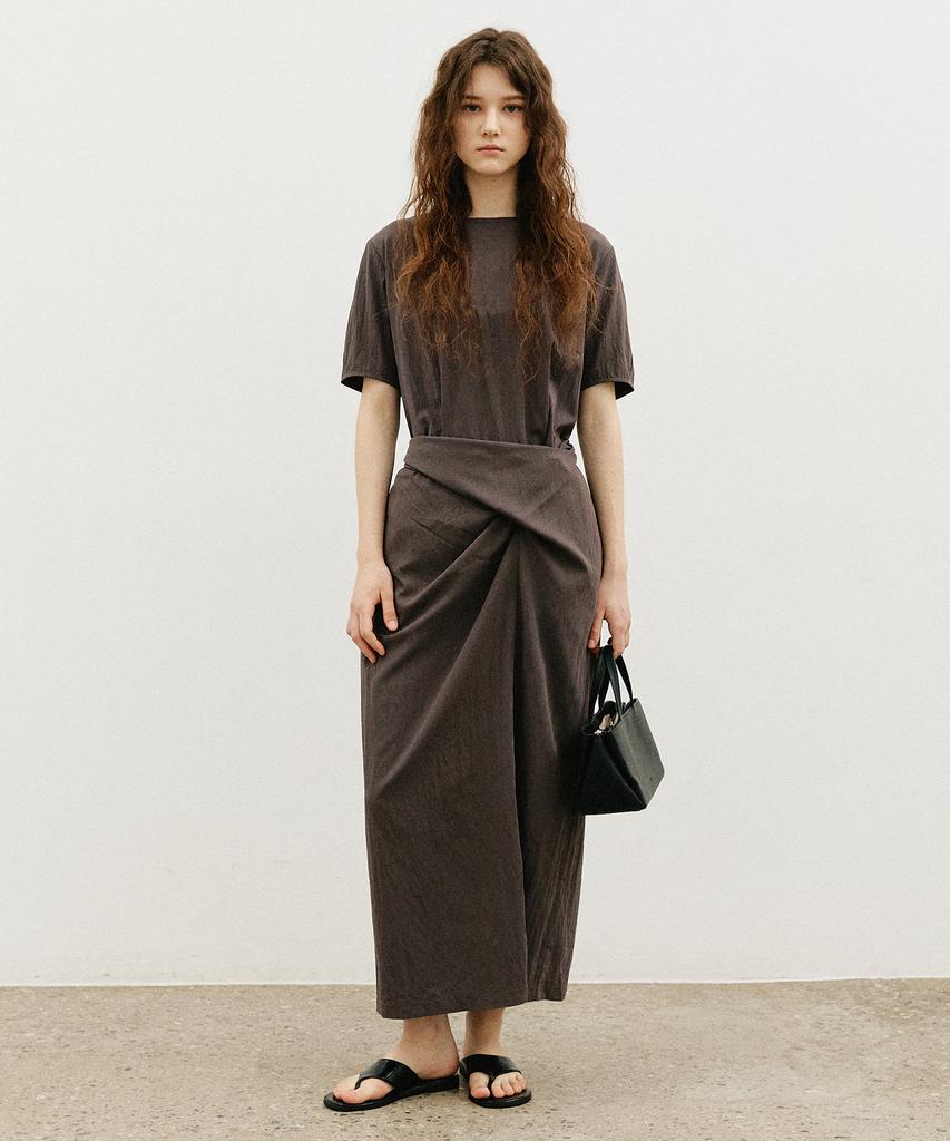 Artid Drape Short Sleeve Long Dress_Charcoal