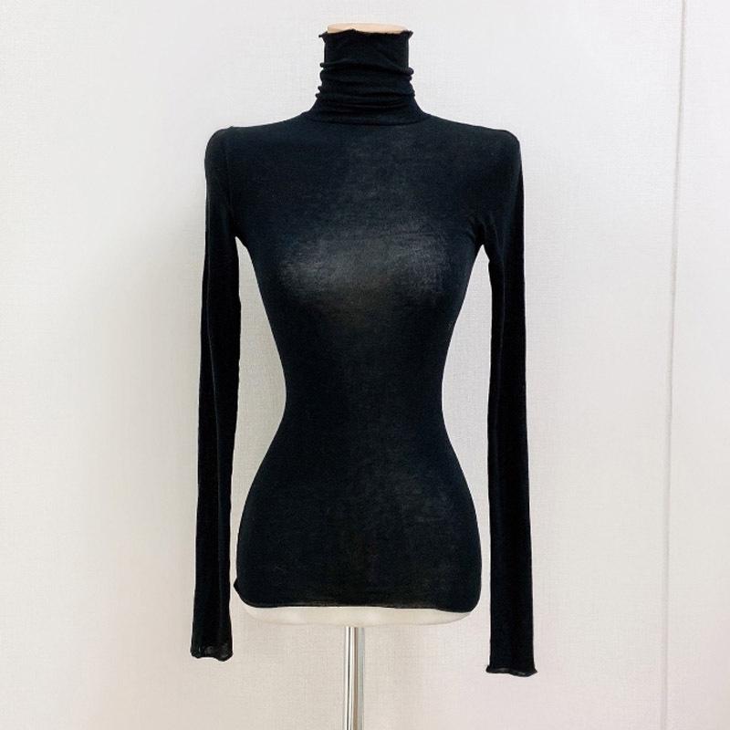 Autumn Winter Women Sexy Slim Cotton Shirt High Neck Long Sleeve Tops