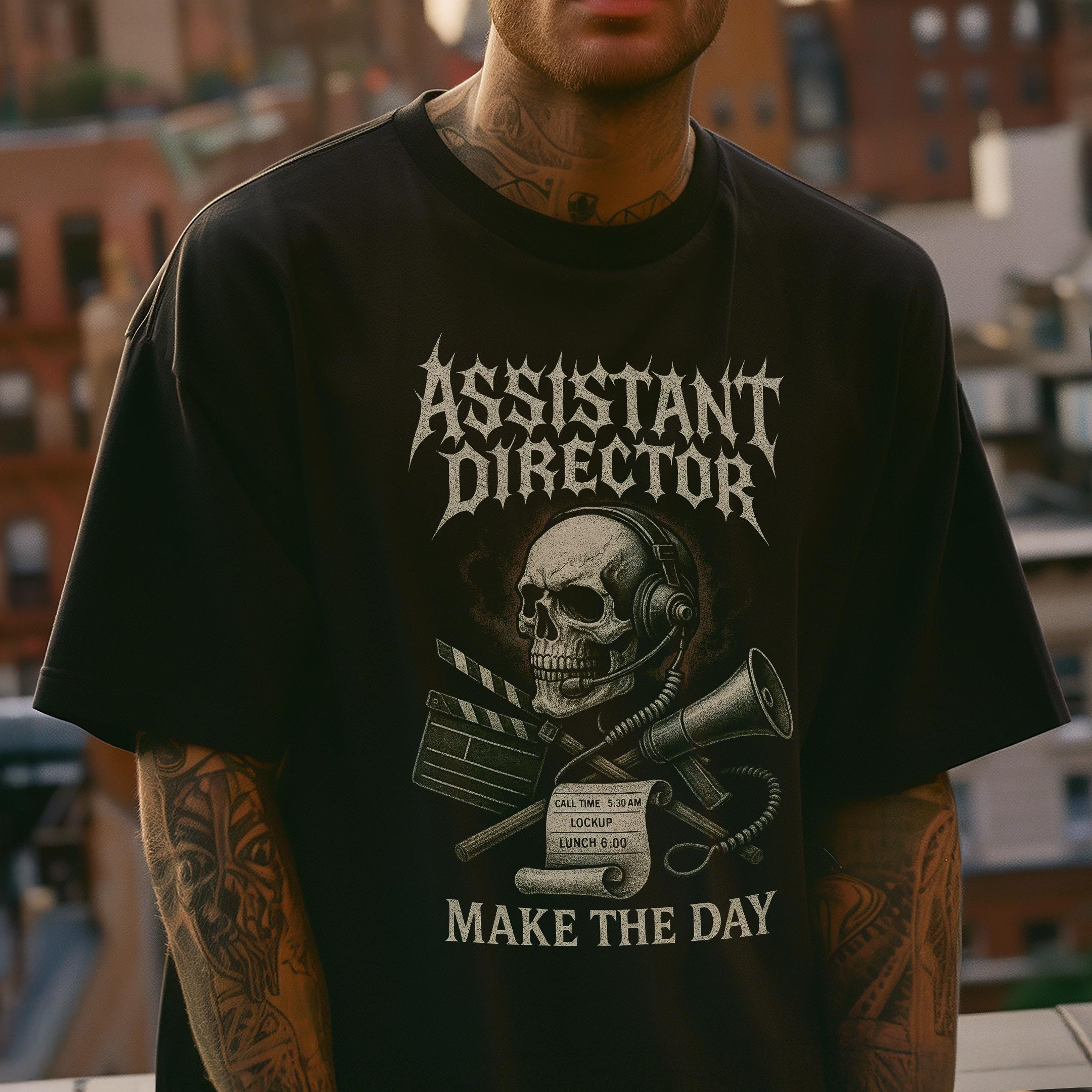 Movie Lover Skull Assistant Director TShirt Film Crew Graphic Tee S