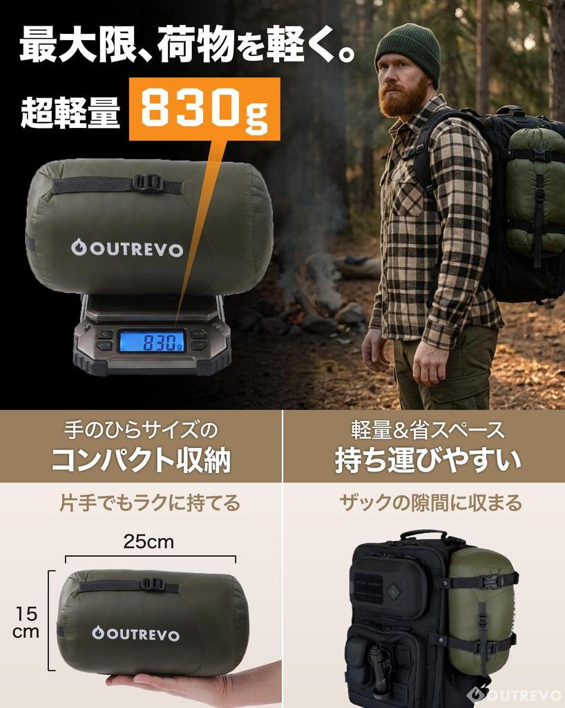 OUTREVO Down Sleeping Bag, Envelope Type, Lightweight, 400g Goose Down, Can Be Connected for Two People, Compact Sleeping Bag (Olive)