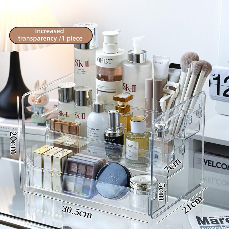 Transparent Portable Three Compartment Cosmetic Storage Box Desktop Dresser Large Capacity Skin Care Perfume Display Rack