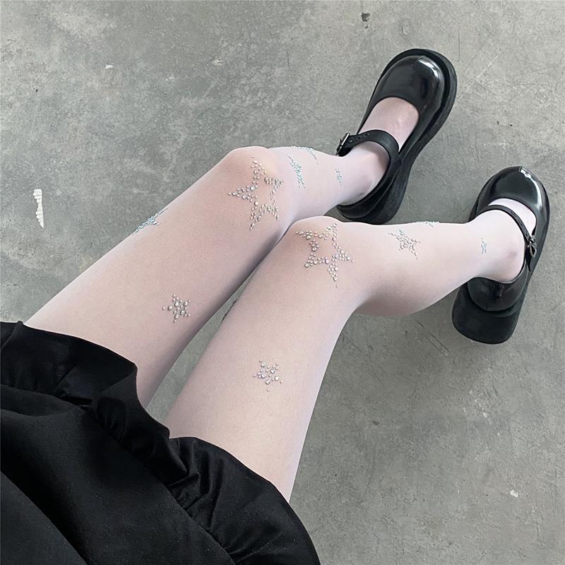

Y2K Style Diamond Silk Sheer Tights Women Thin See Through Sexy Stocking High Streetwear Crystal Pantyhose One Size