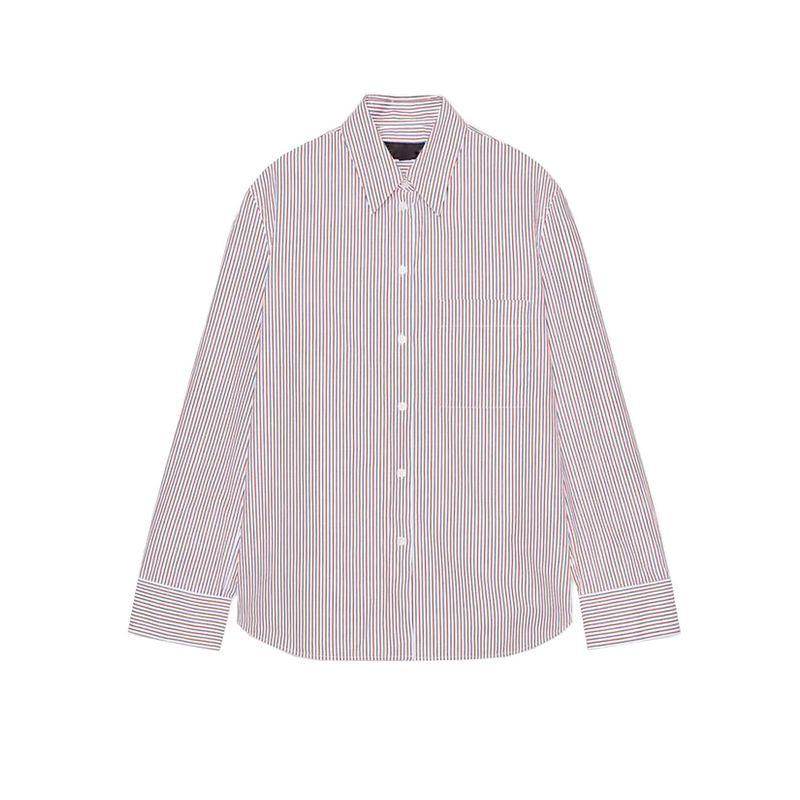 

Autumn New Women s Clothing Cotton Blend Lapel Long Sleeves Single Breasted Stripes Poplin Shirt Tops 3037790 Pink L