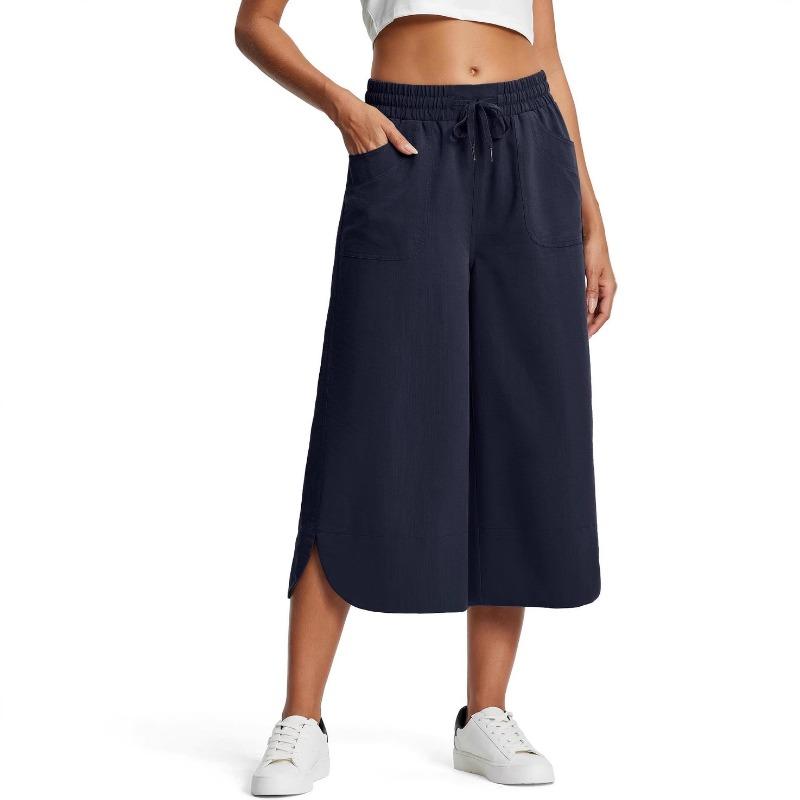 Damen Frühling Sommer Elastische Taille Weites Bein Lockere Freizeit Caprihose
