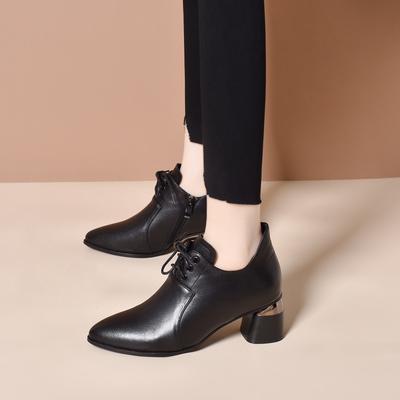 Spitze High Heels Damen Frühling neu tiefmündig Schnürschuhe Einzelne Schuhe Seitenreißverschluss Modeschuhe Damen Lederschuhe