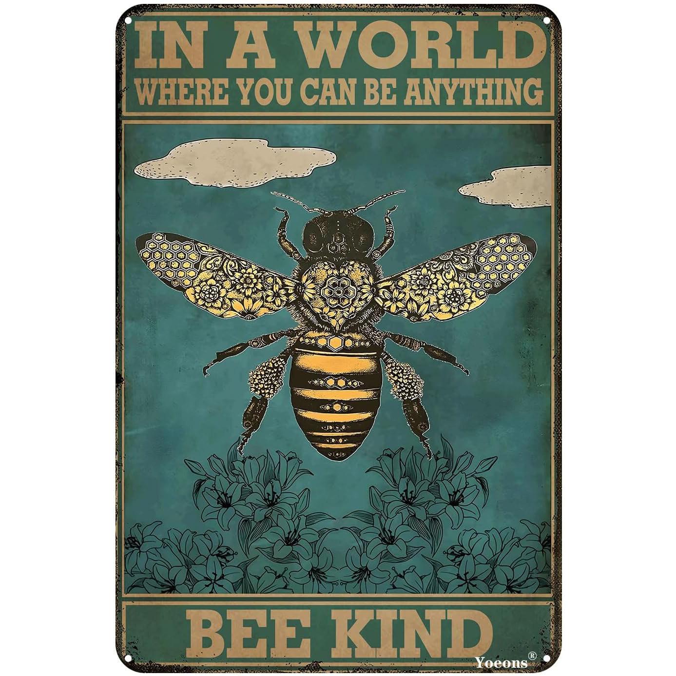 

Gardening Vintage Metal Sign in A World Where You Can Be Anything Bee Kind Retro Sign for Home Coffee Wall Decor Garden Patio 20X30CM