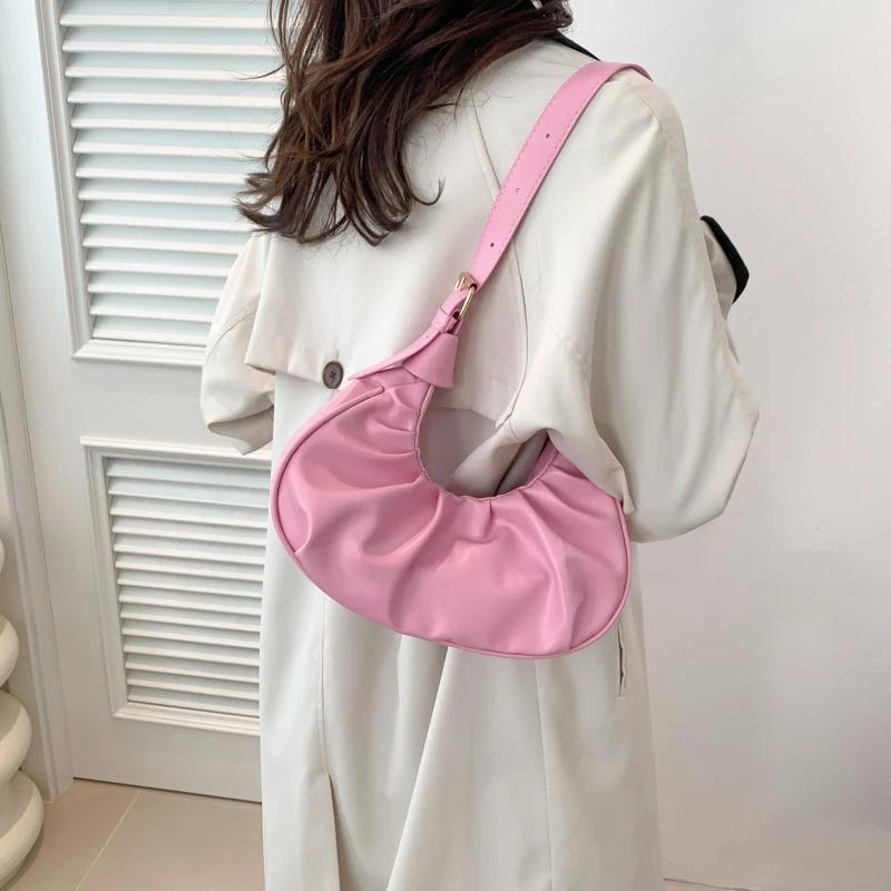 Women's Shoulder Bags with Internal Compartments Monochromatic Zippered PU Bags Stitching Line  New Fashion