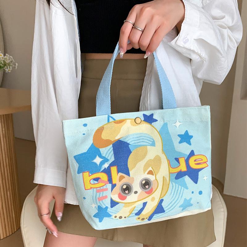 Canvas Tote Bag Cute Storage Bag Large Capacity Mini Handbags Portable Cartoon Print Lunch Bag