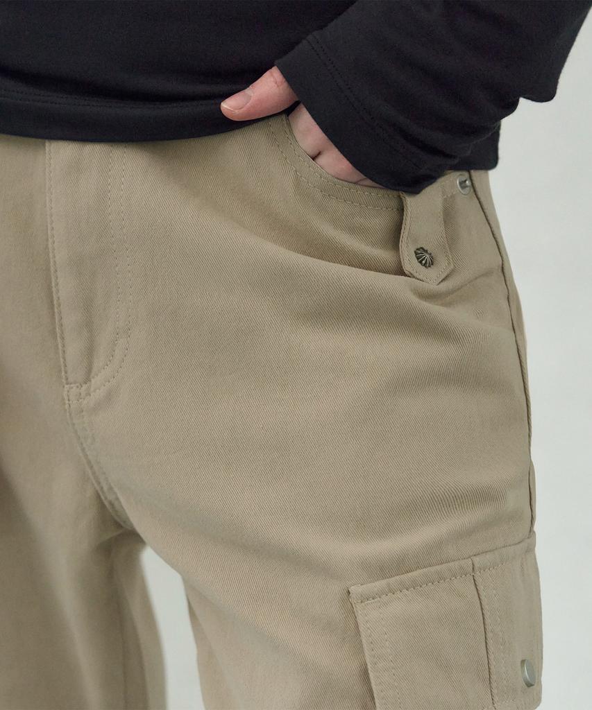 Ledeoli Studded Cotton Cargo Bootcut Pants [Beige]