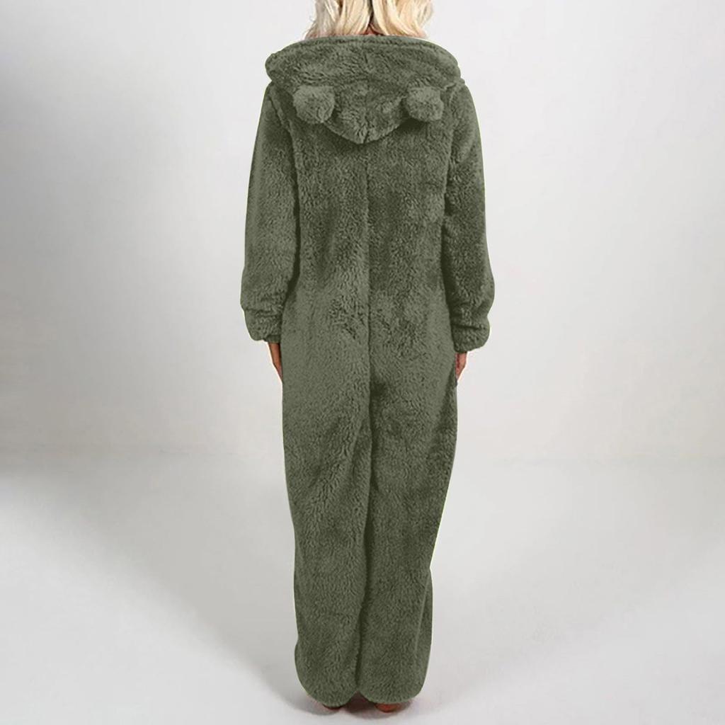 Damenmode Farbe Haus Plüsch Warm Kapuze Lässig Schlafanzug Weich Und Bequem Overall