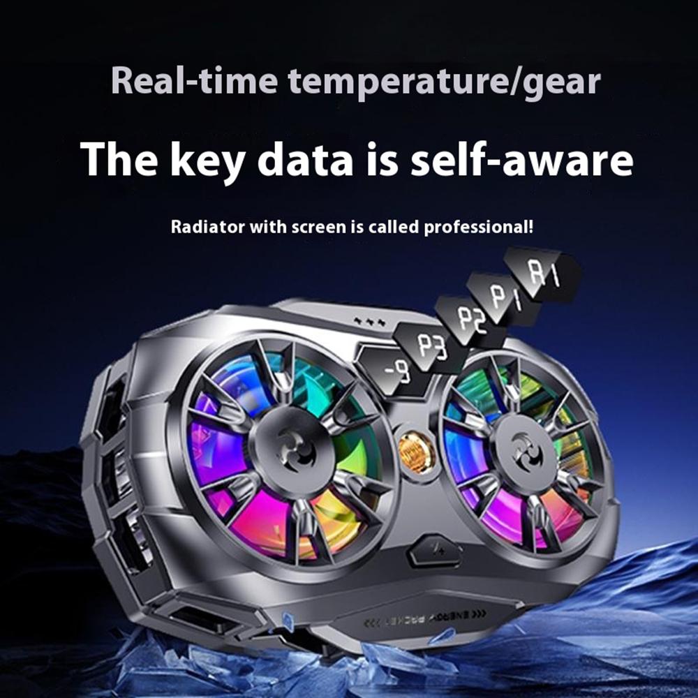 K19 Mobile Phone Cooler Fan Radiator with Digital Display/Dual Fans/RGB Lighting/Adjustable Speed