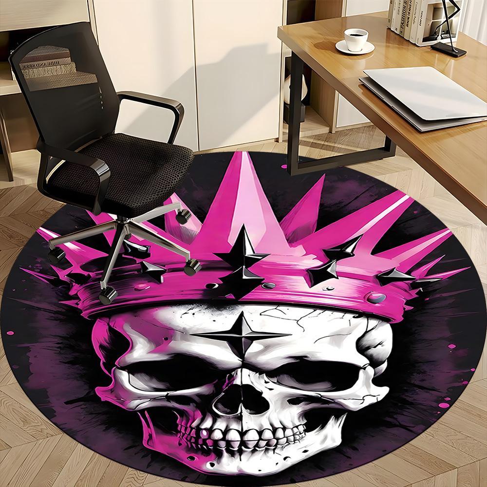 1pc Crown Skull Office Round Area Rug, Indoor Mat Suitable ForOffice, Under Office Chairs Bedroom Living Room Home Decor, Room Deco  D036