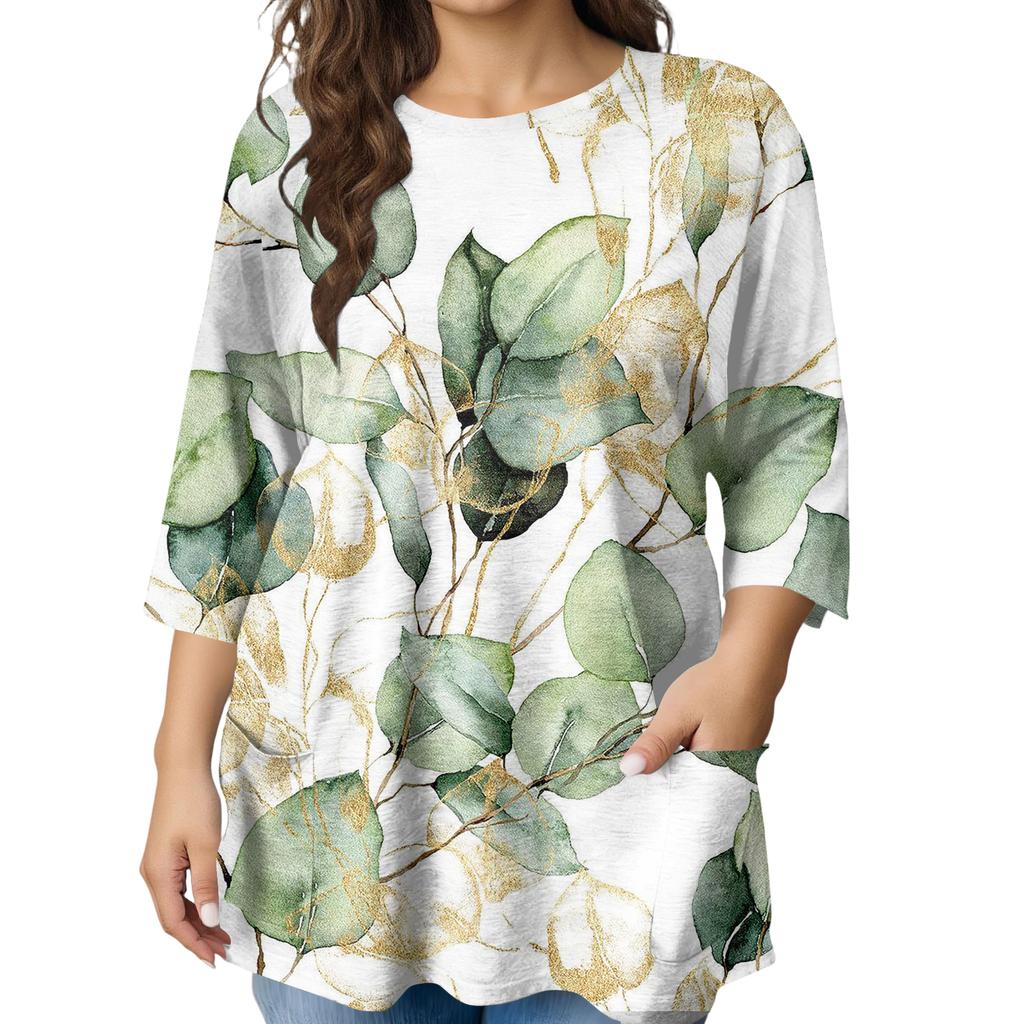 Blusa Estampada de Manga Corta de Moda para Mujer Tallas Grandes para un Look Elegante de Oficina y Casual