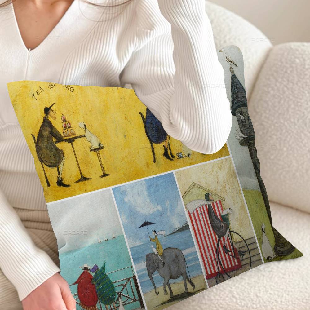 Sam Toft Art Abstract Landscape Pillow Covers Cartoon Sofa Decorative Home Double-sided Printing Short Plush Cute Cushion Cover