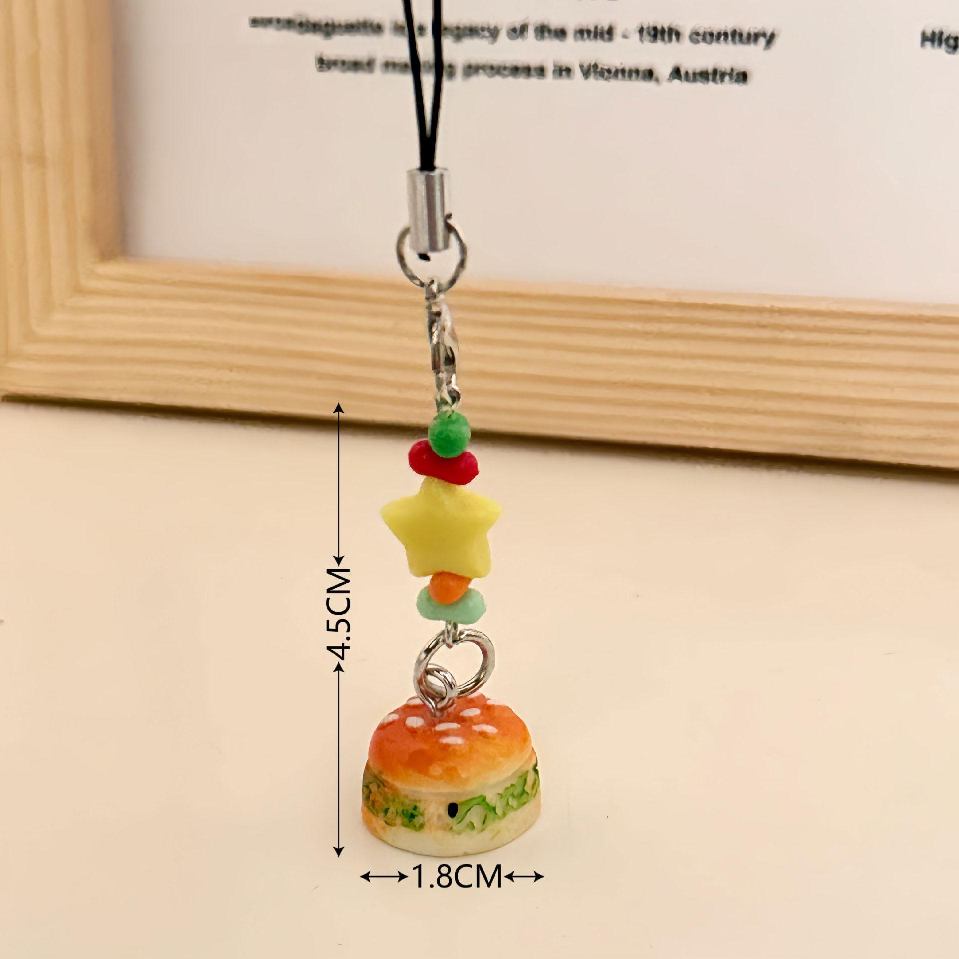 

3 Pcs Burger Pendant Cartoon 3D Pendant for Cats and Puppies Mobile Phone Hanging Rope Student Keychain plastics