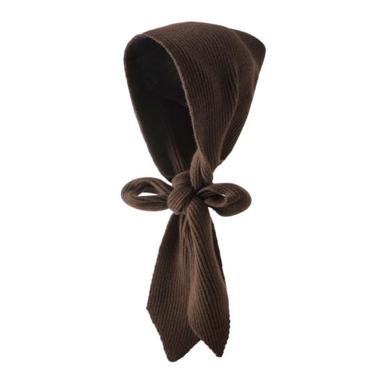 Women Hat Scarf Solid Color Soft Warm 2 In 1 Knit Scarf Hat Versatile