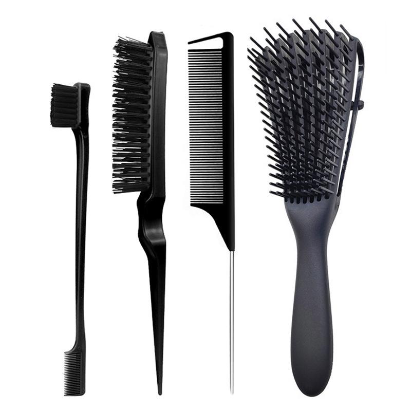 

4-Piece Hair Styling Tools Set for Curly/Normal Hair Unisex Adult Unscented Hair Care Kit with Octopus Detangler Brush Comb