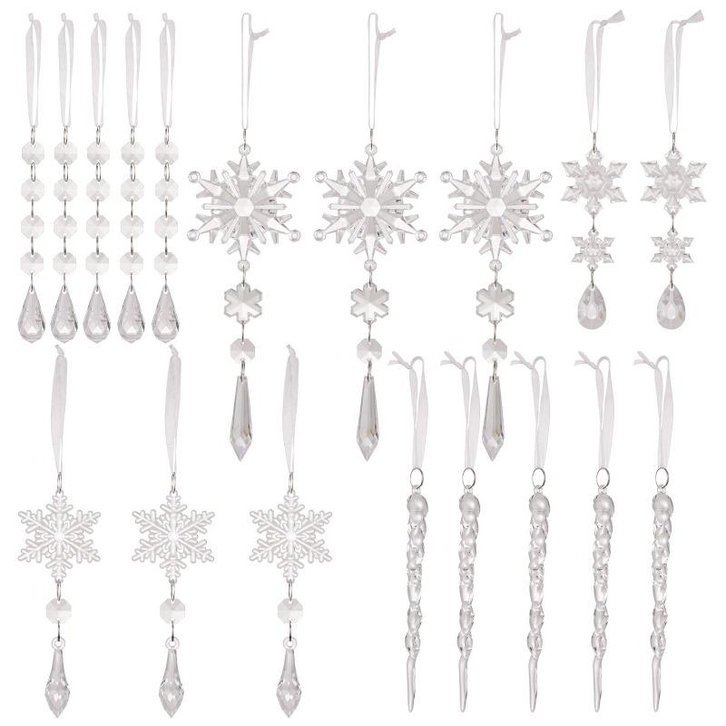 18 Pieces Transparent Ice Cone Hangers, Christmas Acrylic Transparent Ice Stick Hangers, Christmas Snowflakes