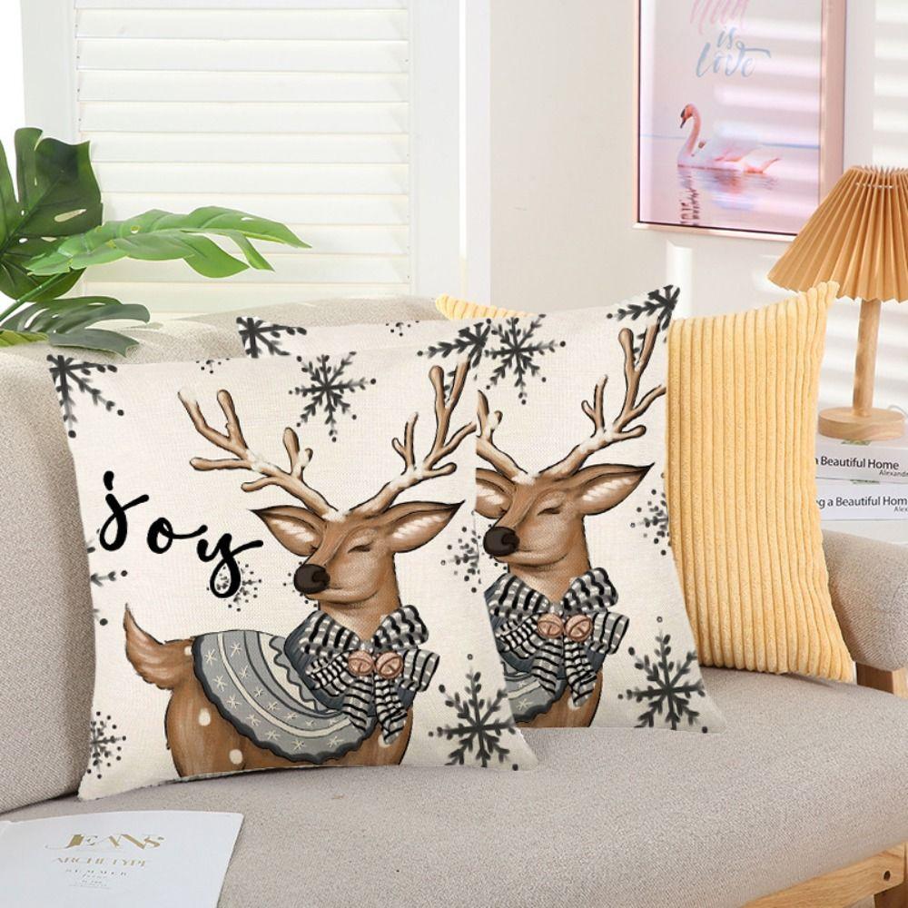 Elk Pattern Pillow Cover 45cm Pillowcase Soft Christmas Cushion Cover  Home
